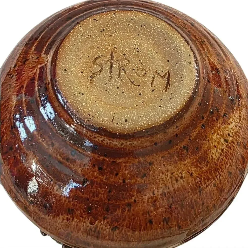 Handcrafted Brown Ceramic Bowl With Bird Accent
